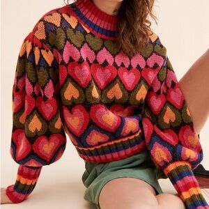 FARM Rio Multicolor Heart Pattern Sweater